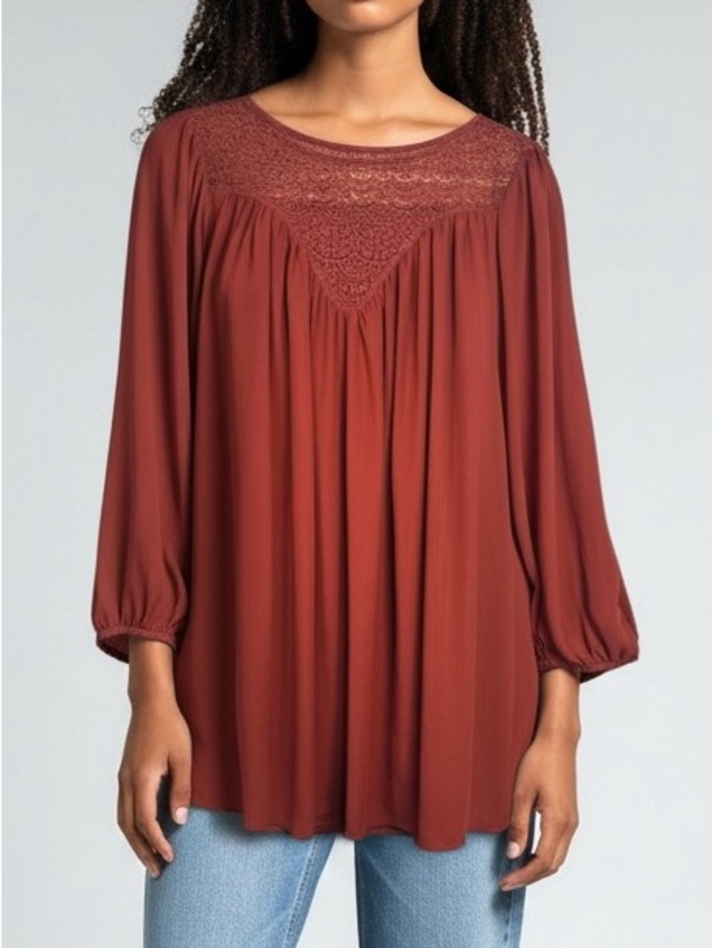 H&M Semi Sheer Cinnamon Brown Peasant Blouse Size 12